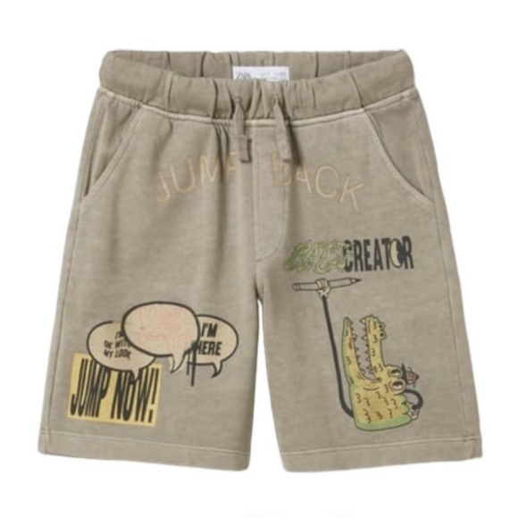 Zara Other - NWT Zara Boys Crocodile Graffiti Plush Shorts In Washed Olive size. 7